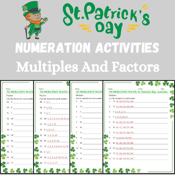 Preview of St. Patrick's Day Math Activities Factors, Multiple - Spring Worksheets No Prep