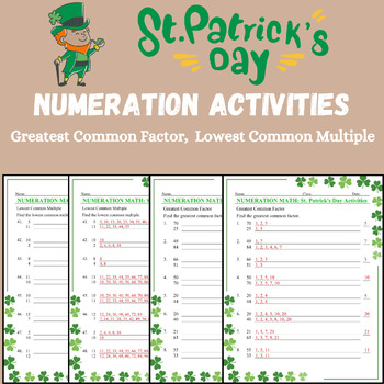 Preview of St. Patrick's Day Math Activities LCM & GCF - Spring Worksheets No Prep