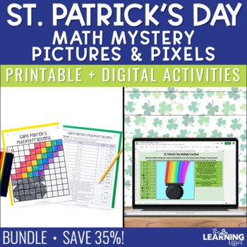 Preview of St. Patrick's Day Math Activities Mystery Picture & Pixel Art BUNDLE | Fractions