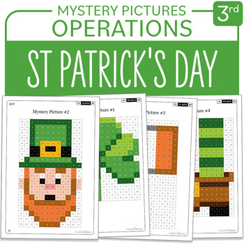 Preview of St Patrick's Day Math Activity Mystery Pictures Grade 3 Multiplication Division