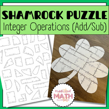 Preview of St Patrick's Day Math Activity SHAMROCK PUZZLE - Integer Operations (Add/Sub)