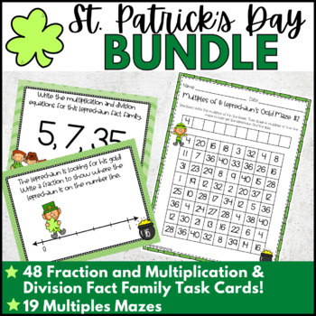 Preview of St. Patrick's Day Math BUNDLE! Fact Family, Fractions, and Multiplication Skills
