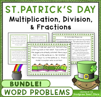 Preview of St. Patrick's Day Math BUNDLE: Multiplication, Division, & Fractions Problems