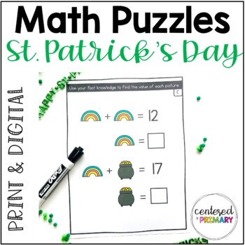 Preview of St Patrick's Day Math Brain Teasers | Digital & Printable | Picture Puzzles