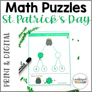 Preview of St Patrick's Day Math Brain Teasers | Number Bonds | Digital & Printable