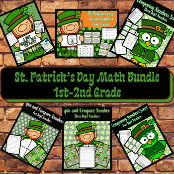 Preview of St. Patrick's Day Math Bundle Task Cards/Centers/Word Problem/Comparing Numbers/