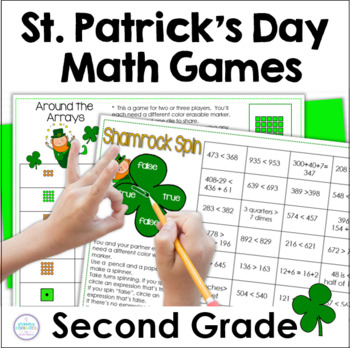 Preview of St. Patrick's Day Math Center Games 2nd Grade - Arrays, Skip Counting, More