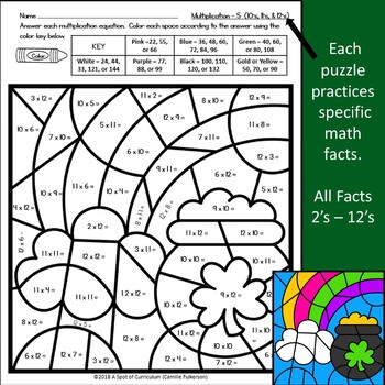 st patricks day math color by number multiplication by a spot of