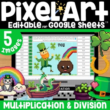 Preview of St Patrick's Day Pixel Art Math Multiplication and Division Facts Google Sheets