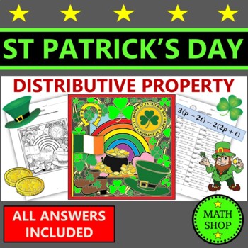 Preview of St Patrick's Day Math Distributive Property Combining Like Terms Algebra