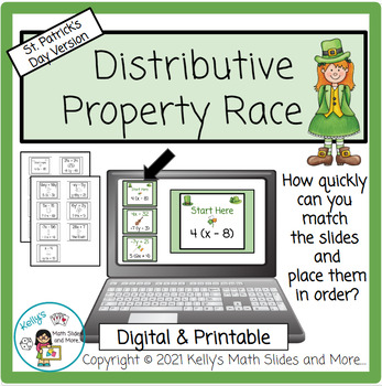 Preview of St. Patrick's Day Math -  Distributive Property Race - Digital & Printable Game