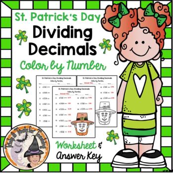 Preview of St. Patrick's Day Math Dividing Decimals Color by Number Worksheet + Answer Key
