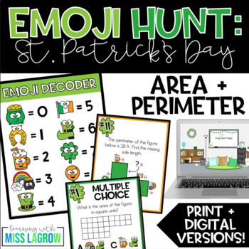 Preview of St. Patrick's Day Math Emoji Area Perimeter Activity 3rd Grade