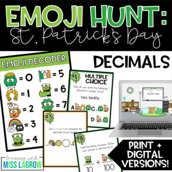 Preview of St. Patrick's Day Math Emoji Hunt Decimals Fourth Grade Activity