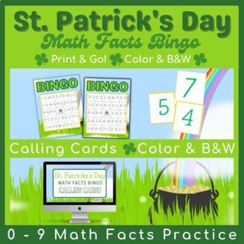 Preview of St. Patrick's Day Math Facts Bingo - Print & GO! Center or Group Activity