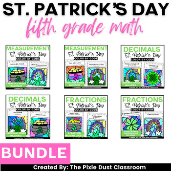 Preview of Spring Math Worksheets St. Patrick's Day Math Fifth Grade Color-by-Code BUNDLE