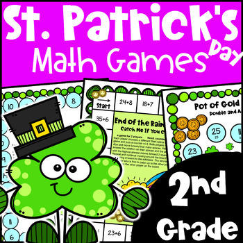 Preview of St. Patrick's Day Math Games 2nd Grade with Shamrocks, Leprechauns, Rainbows etc