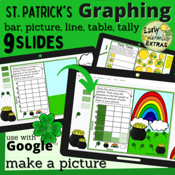 Preview of St. Patrick's Day Math Graphing Activities Bar, Line, & Picture Google Slides™