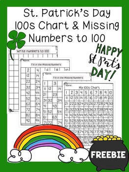 Preview of St. Patrick's Day Math Kindergarten 100s Chart and Missing Numbers to 100 Free