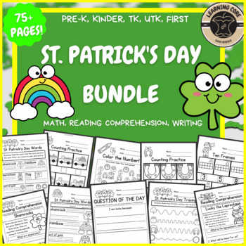 Preview of St. Patrick's Day Math + Literacy Worksheets Bundle PreK Kindergarten First TK