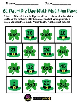 St. Patrick's Day Math Matching Game by Mrs Bonie Just Teach | TPT