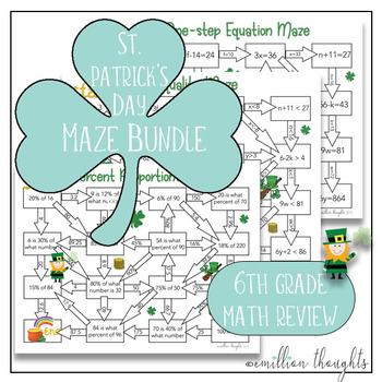 Preview of St. Patrick's Day Math Maze Bundle (6.RP.3c, 6.EE.7, 6.EE.8)