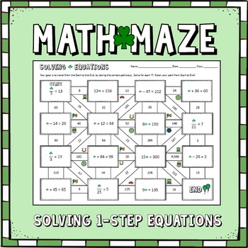 Preview of St. Patrick's Day Math Maze - Solving 1 Step Equations