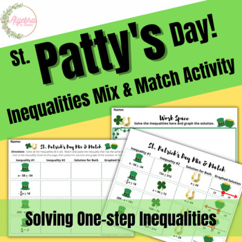 Preview of St. Patrick's Day Math Mix and Match // Solving Algebraic One step Inequalities