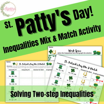 Preview of St. Patrick's Day Math Mix and Match // Solving Algebraic Two step Inequalities