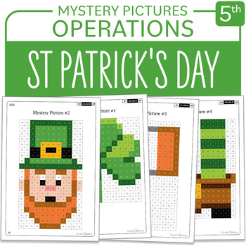 Preview of St Patrick's Day Math Activity Mystery Pictures Grade 5 Multiplication Division