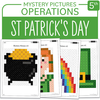 Preview of St Patrick's Day Math Activity Mystery Pictures Grade 5 Multiplication Division