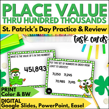 Preview of St. Patrick's Day Math Place Value Task Cards through the Hundred Thousand Place