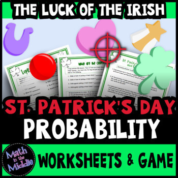 Preview of St. Patrick's Day Math - Probability Worksheets & Game for Middle School