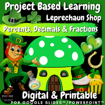 Preview of St. Patrick's Day Math Project Based Learning PBL Fractions Decimals Percents