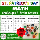 St. Patrick's Day Math Puzzle Challenges & Brain Teasers with FREEBIE