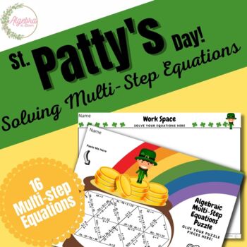 Preview of St. Patrick's Day Math Puzzle // Solving Multi-step Equations // Pot of Gold