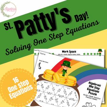 Preview of St. Patrick's Day Math Puzzle // Solving One step Equations // Pot of Gold