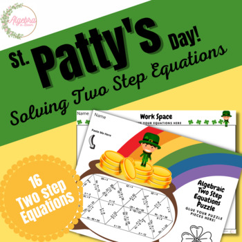 Preview of St. Patrick's Day Math Puzzle // Solving Two step Equations // Pot of Gold
