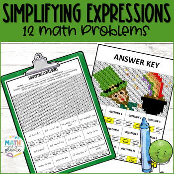 Preview of St. Patrick's Day Math - Simplifying Expressions Activity for Middle School