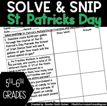 Preview of St. Patrick's Day Math Solve and Snip® Interactive Word Problems