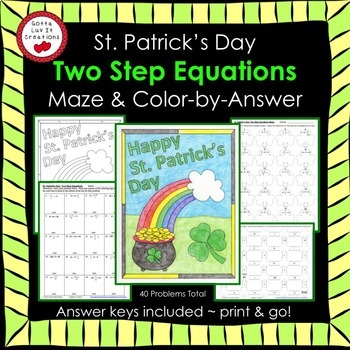 Preview of Solving Two Step Equations Maze & Color by Number St Patrick's Day Math Activity