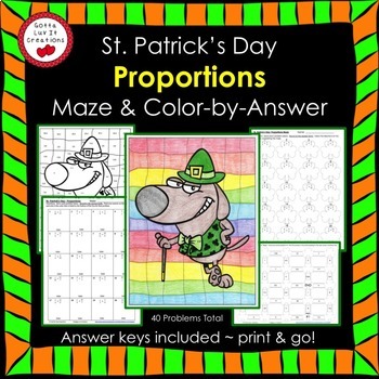 Preview of Solving Proportions Maze & Color by Number St. Patrick's Day Math Activity