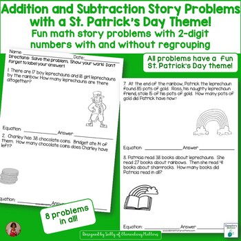 Preview of St. Patrick's Day Math 2-Digit Addition & Subtraction Story Problems