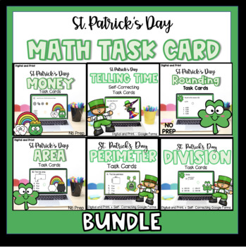Preview of St. Patrick's Day Math Task Cards - BUNDLE - Digital and Print