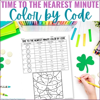 Preview of St. Patrick's Day Math Telling Time Nearest Minute Color by Number