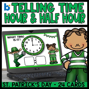 Preview of Telling Time Boom Cards St. Patrick's Day Math to the Hour and Half Hour March