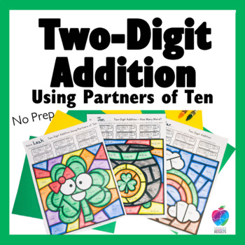 Preview of St. Patrick's Day Math Two Digit Addition Color by Number March Coloring Pages