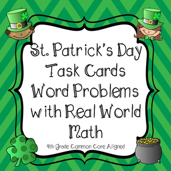 Preview of St Patricks Day 4th Grade Math Word Problem Task Cards Spiral Review