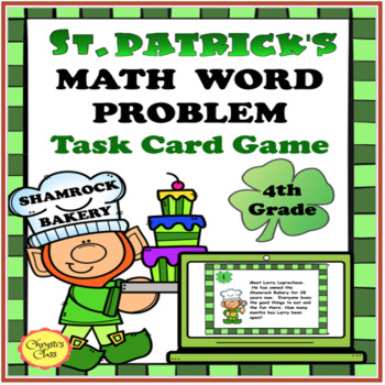 Preview of St Patrick's Day Math Word Problem Task Card Game for 4th: Print and Digital