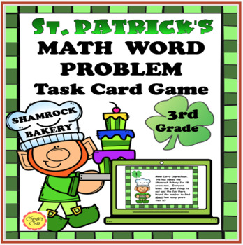 Preview of St. Patrick's Day Math Word Problem Task Card Game for 3rd: Print and Digital